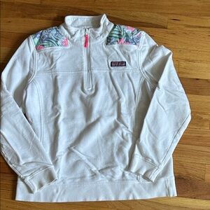 Vineyard Vines White Pullover with Floral Accents